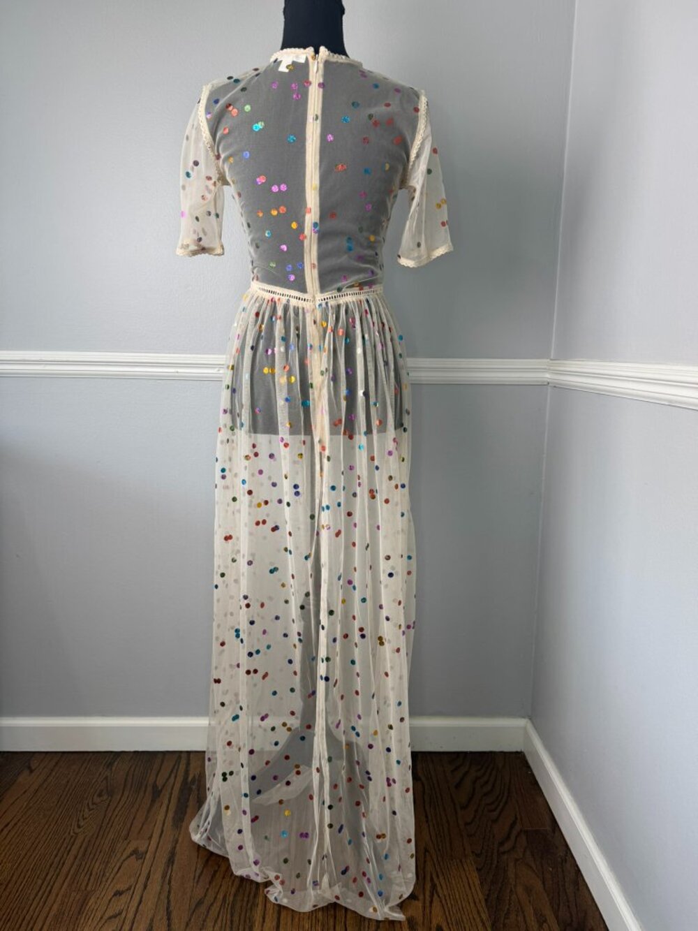 Frock & Frill Sx 4 Floral Bird Embroidered Maxi Dress Allover Rainbow Polka Dot - Picture 4 of 9